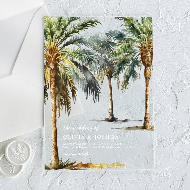 Watercolor Tropical Beach Wedding Acrylic Invitations (Creator Uploaded)