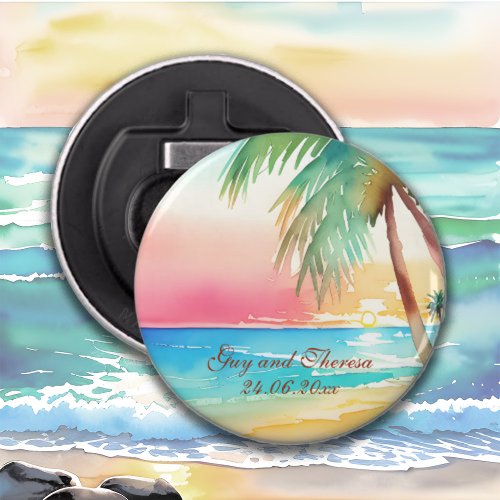 Watercolor Tropical Beach Wedding Bottle Opener