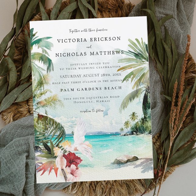 Watercolor Tropical Beach Wedding Invitation (Creator Uploaded)