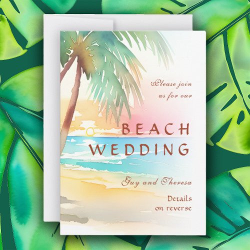 Watercolor Tropical Beach Wedding Invitation
