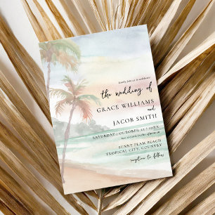 Watercolor Tropical Beach Wedding Invitation