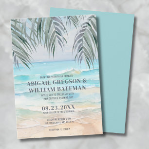 Watercolor Tropical Beach Wedding Invitation