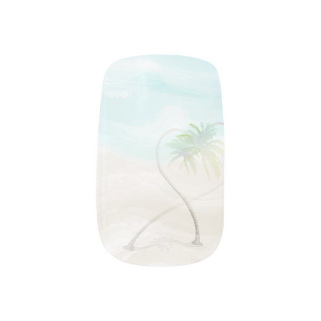 Watercolor Tropical Beach Wedding Minx Nail Art (Left Thumb)