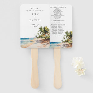 Watercolor Tropical Beach Wedding Program Hand Fan