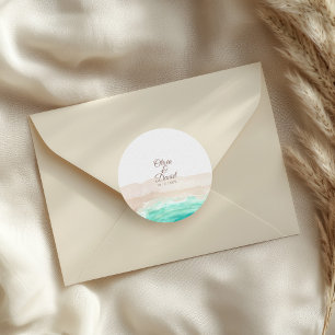 Watercolor Tropical Beach Wedding Round Sticker