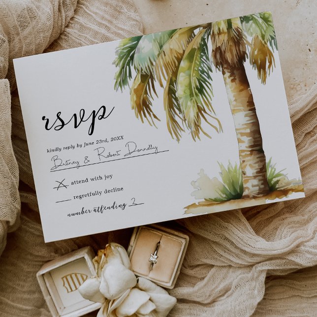 Watercolor Tropical Beach Wedding RSVP Card (Creator Uploaded)