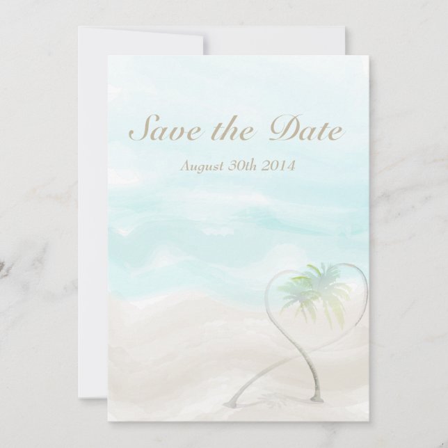 Watercolor Tropical Beach Wedding Save The Date (Front)
