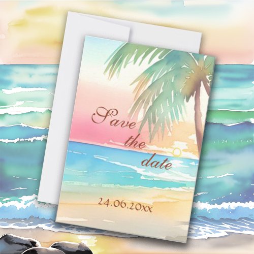 Watercolor Tropical Beach Wedding Save The Date