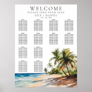 Watercolor Tropical Beach Wedding Seating Chart