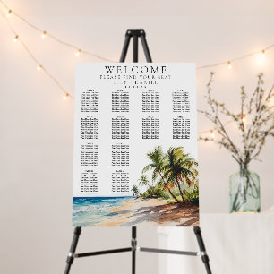 Watercolor Tropical Beach Wedding Seating Chart Foam Board
