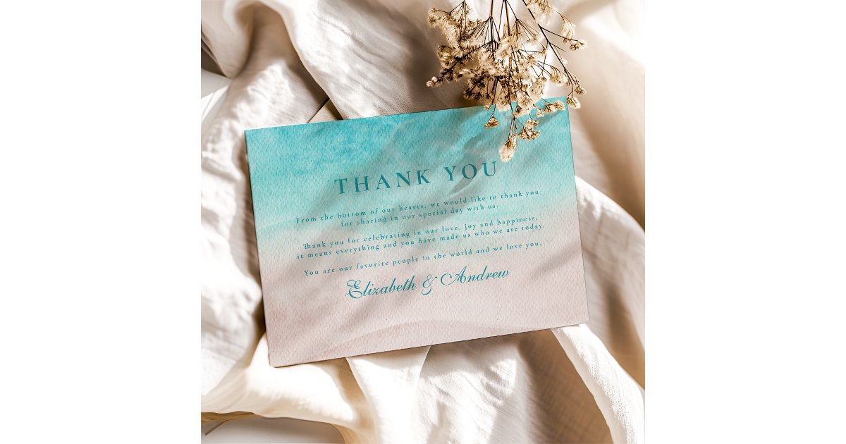 Watercolor Tropical Beach Wedding Thank You Card | Zazzle