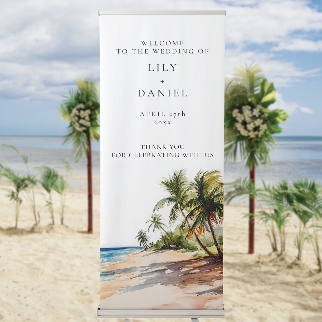 Watercolor Tropical Beach Wedding Welcome Retractable Banner (Watercolor Tropical Beach Wedding Welcome Retractable Banner)
