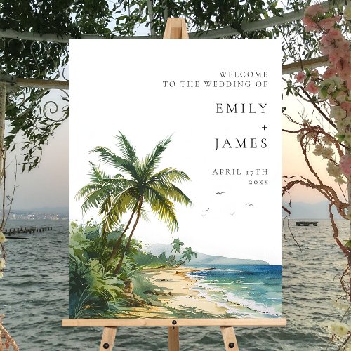 Watercolor Tropical Beach Wedding Welcome Sign