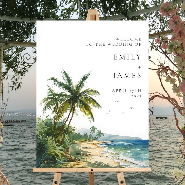 Watercolor Tropical Beach Wedding Welcome Sign (Watercolor Tropical Beach Wedding Welcome Sign)