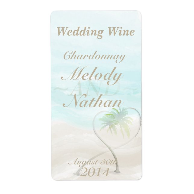Watercolor Tropical Beach Wedding Wine Label (Front)