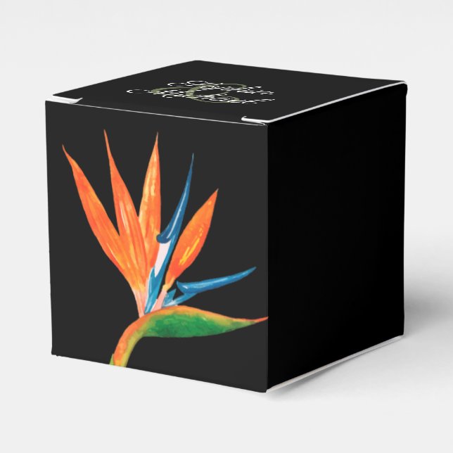 Watercolor Tropical Bird of Paradise Botanical Favor Boxes (Front Side)