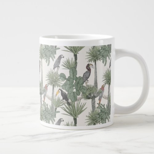 Watercolor Tropical Bird Pattern Giant Coffee Mug