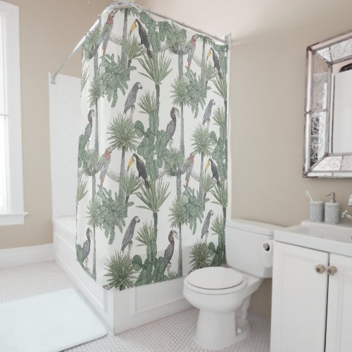 Watercolor Tropical Bird Pattern Shower Curtain