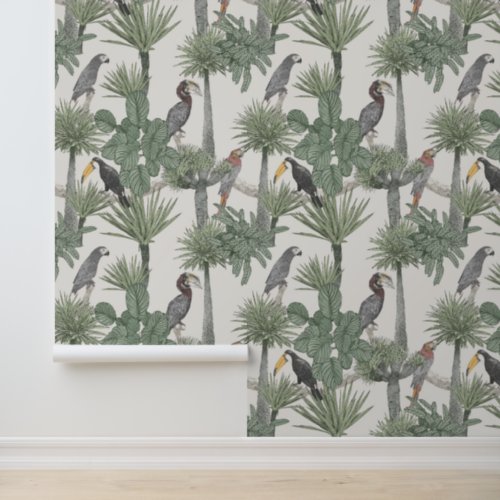 Watercolor Tropical Bird Pattern Wallpaper