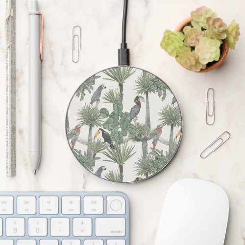 Watercolor Tropical Bird Pattern Wireless Charger