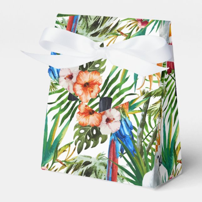 Watercolor tropical birds and foliage pattern favor boxes (Front Side)