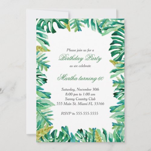 Watercolor Tropical Birthday Party Invitation