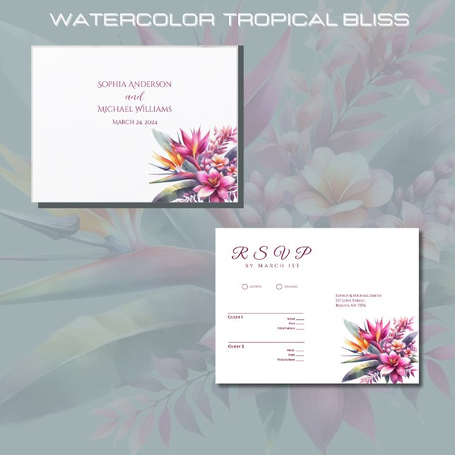 Watercolor Tropical Bliss-RSVP-Wedding- Postcard (Watercolor Tropical Bliss RSVP)