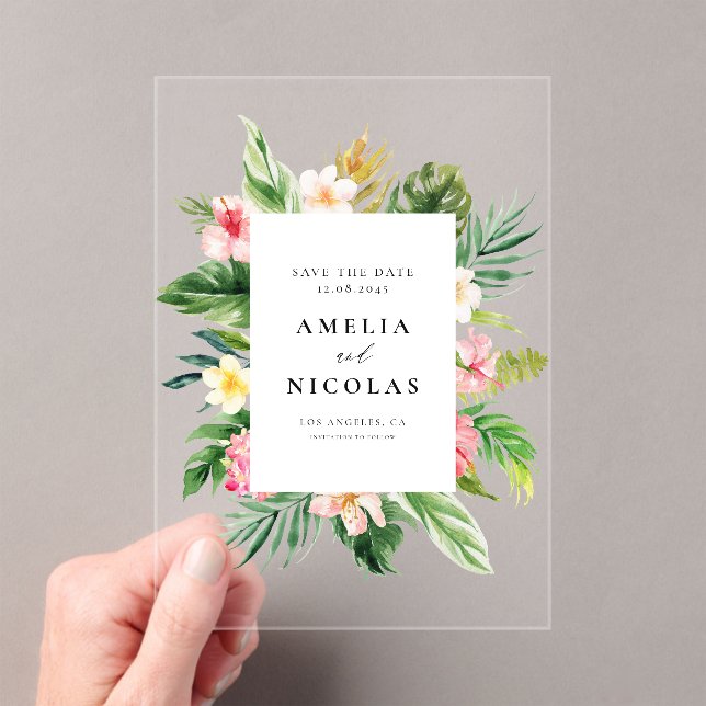 Watercolor Tropical Botanical Frame Save the Date (Insitu (Handheld))