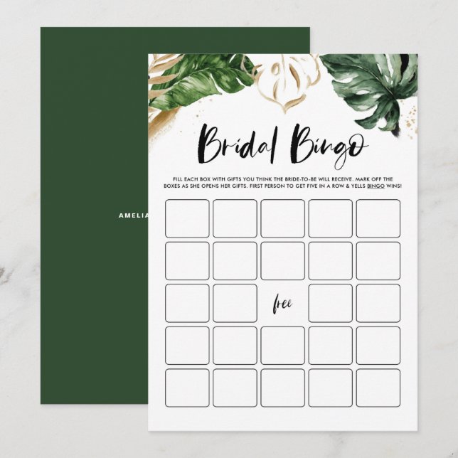 Watercolor Tropical Bridal Shower Bingo Game Card (Front/Back)