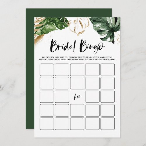 Watercolor Tropical Bridal Shower Bingo Game Card