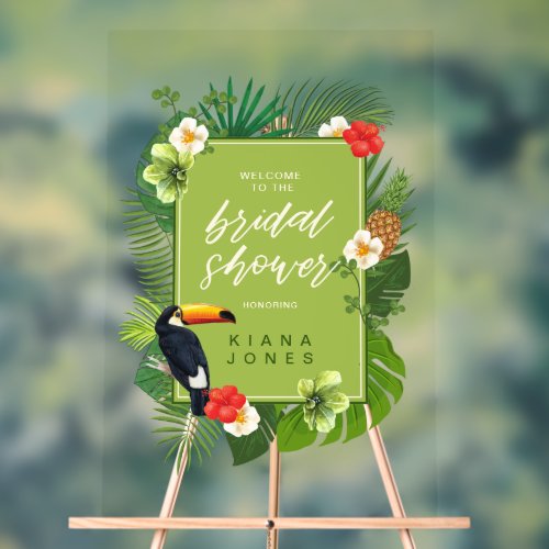 Watercolor Tropical Bridal Shower Green ID577 Acrylic Sign