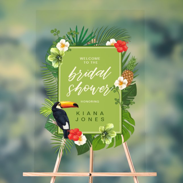 Watercolor Tropical Bridal Shower Green ID577 Acrylic Sign (Neutral)