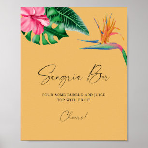 Watercolor tropical bridal shower - sangria bar poster