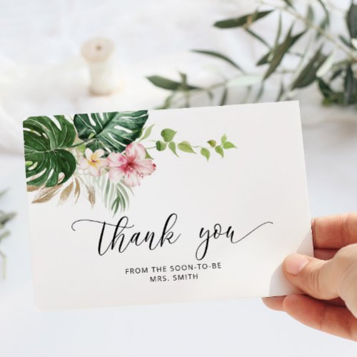 Watercolor tropical bridal shower thank you card