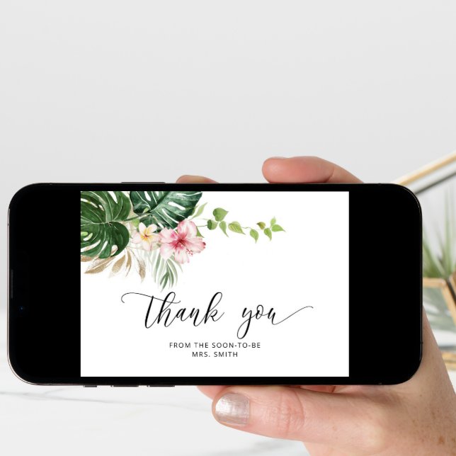 Watercolor tropical bridal shower thank you card (Front Digital)