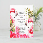 Watercolor Tropical Bridal Tea Party | Flamingoes Invitation (Standing Front)