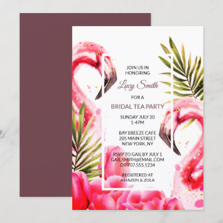 Watercolor Tropical Bridal Tea Party | Flamingoes Invitation
