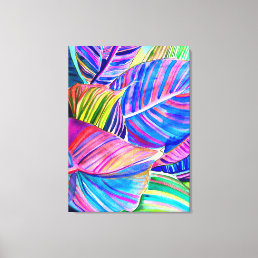Watercolor tropical canna leaves canvas print