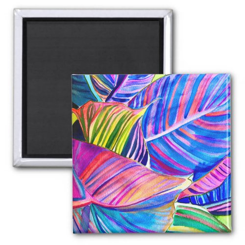 Watercolor tropical canna leaves magnet
