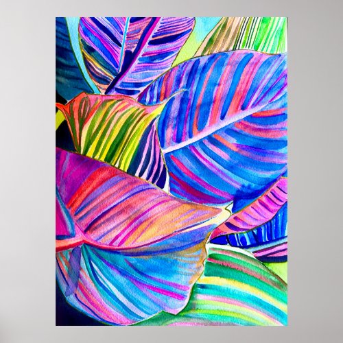 Watercolor tropical canna leaves poster