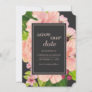Watercolor Tropical Charcoal Peach Floral Save The Date