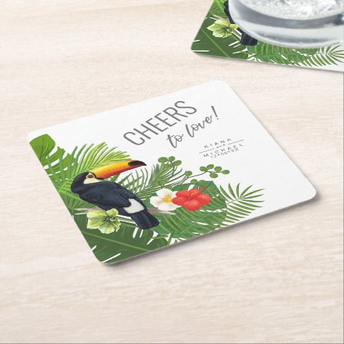 Watercolor Tropical Cheers to Love Green ID577 Square Paper Coaster