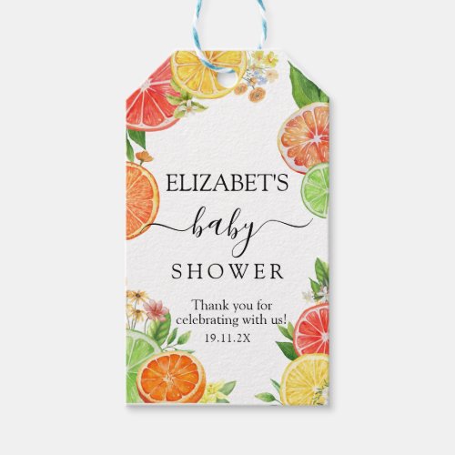 Watercolor Tropical Citrus Baby Shower  Gift Tags