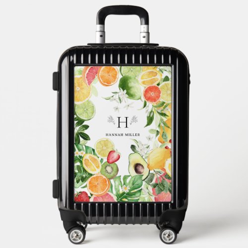 Watercolor Tropical Citrus Fruit Monogram Luggage