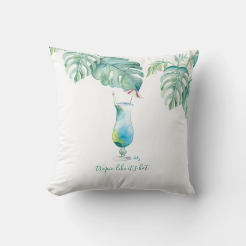 Watercolor Tropical Cocktail Throw Pillow