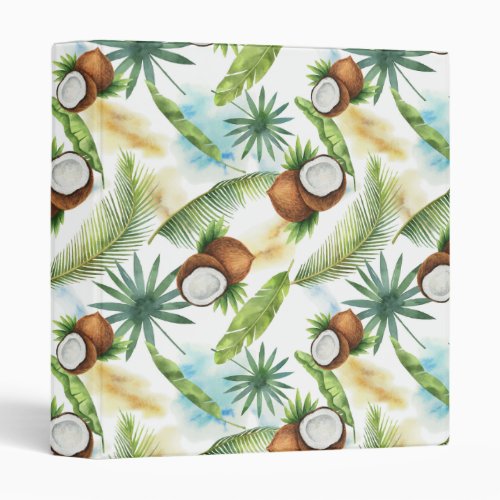 Watercolor Tropical Coconut Pattern 3 Ring Binder