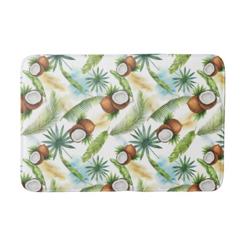 Watercolor Tropical Coconut Pattern Bath Mat