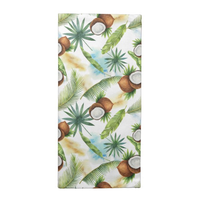 Watercolor Tropical Coconut Pattern Cloth Napkin (Half Fold)