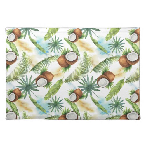 Watercolor Tropical Coconut Pattern Cloth Placemat