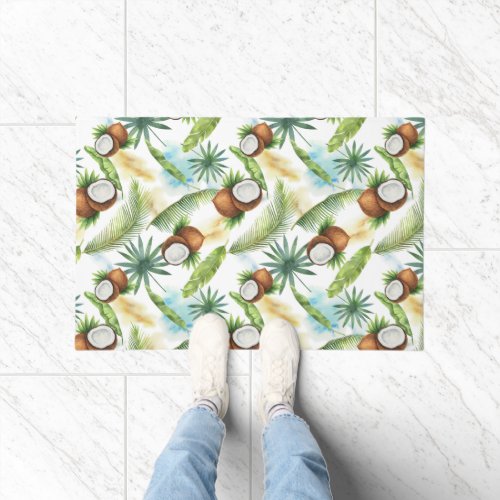 Watercolor Tropical Coconut Pattern Doormat